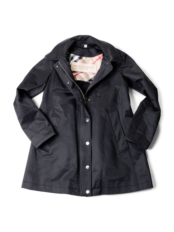 Burberry Brit Hooded Nova Check Wool Lined Coat Black