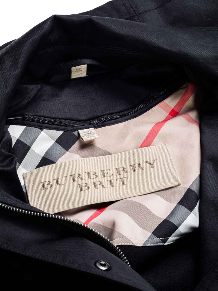 Burberry Brit Hooded Nova Check Wool Lined Coat Black