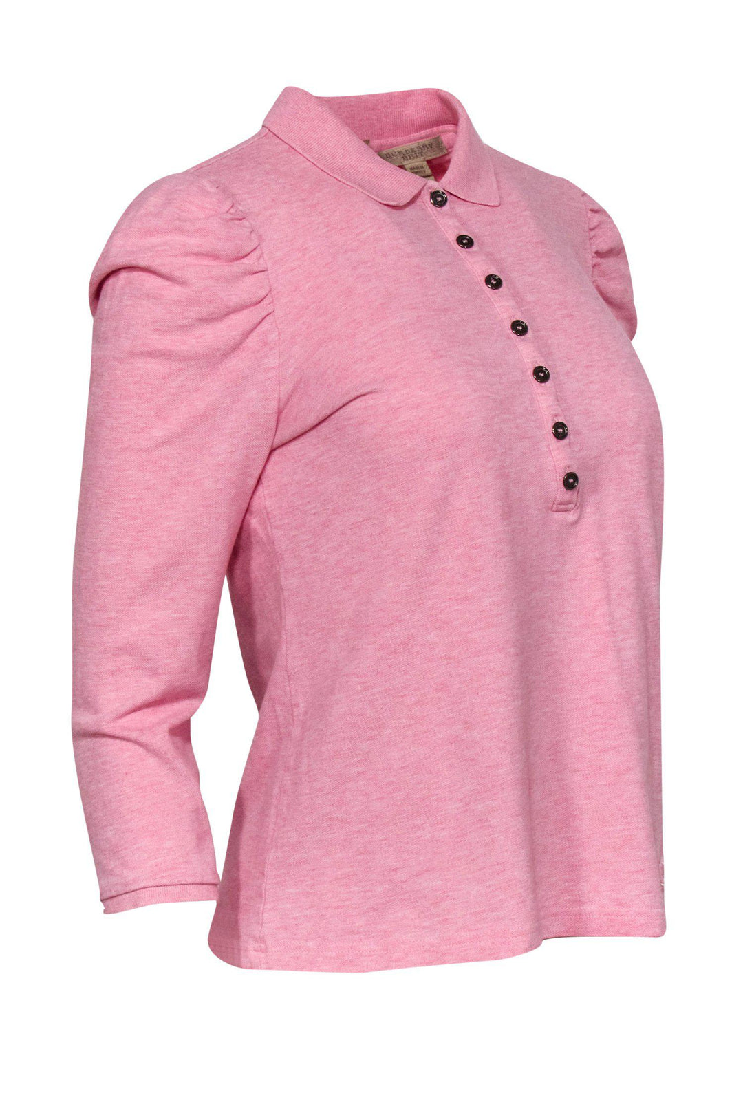 Burberry Brit - Pink Puff Sleeve Half Button-Up Polo Top Sz L