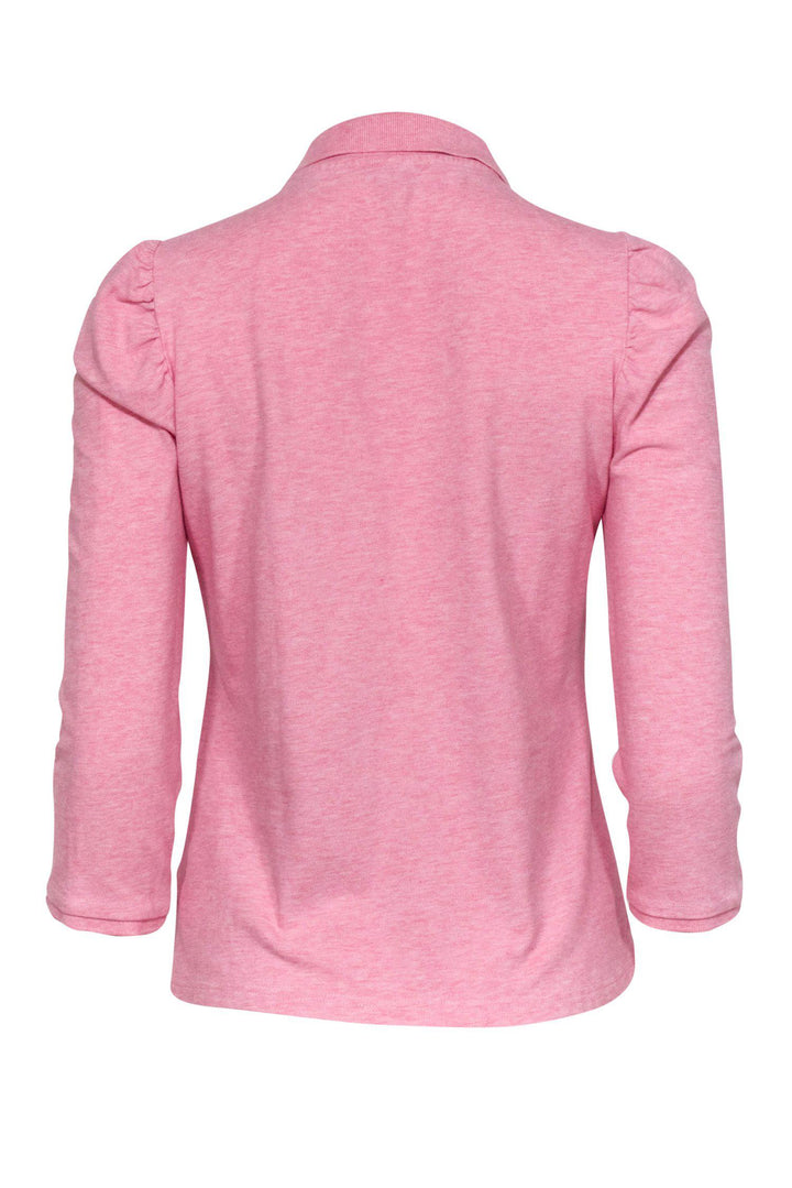 Burberry Brit - Pink Puff Sleeve Half Button-Up Polo Top Sz L