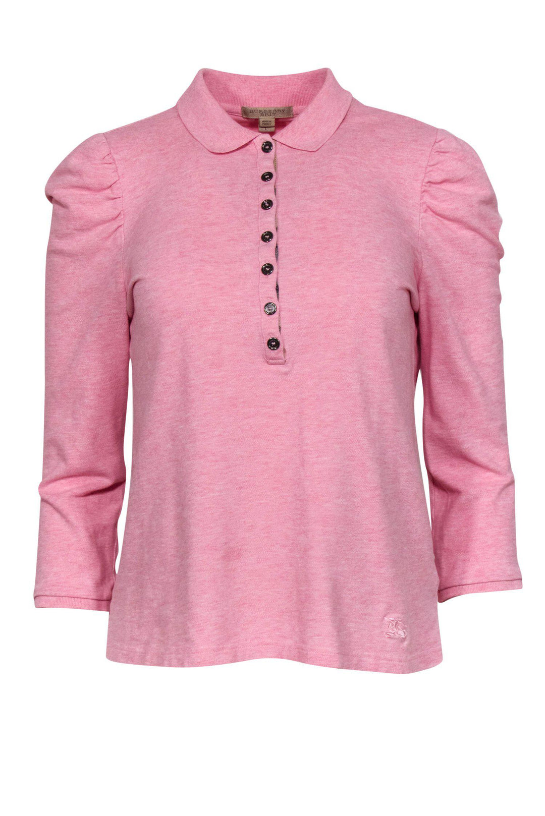 Burberry Brit - Pink Puff Sleeve Half Button-Up Polo Top Sz L