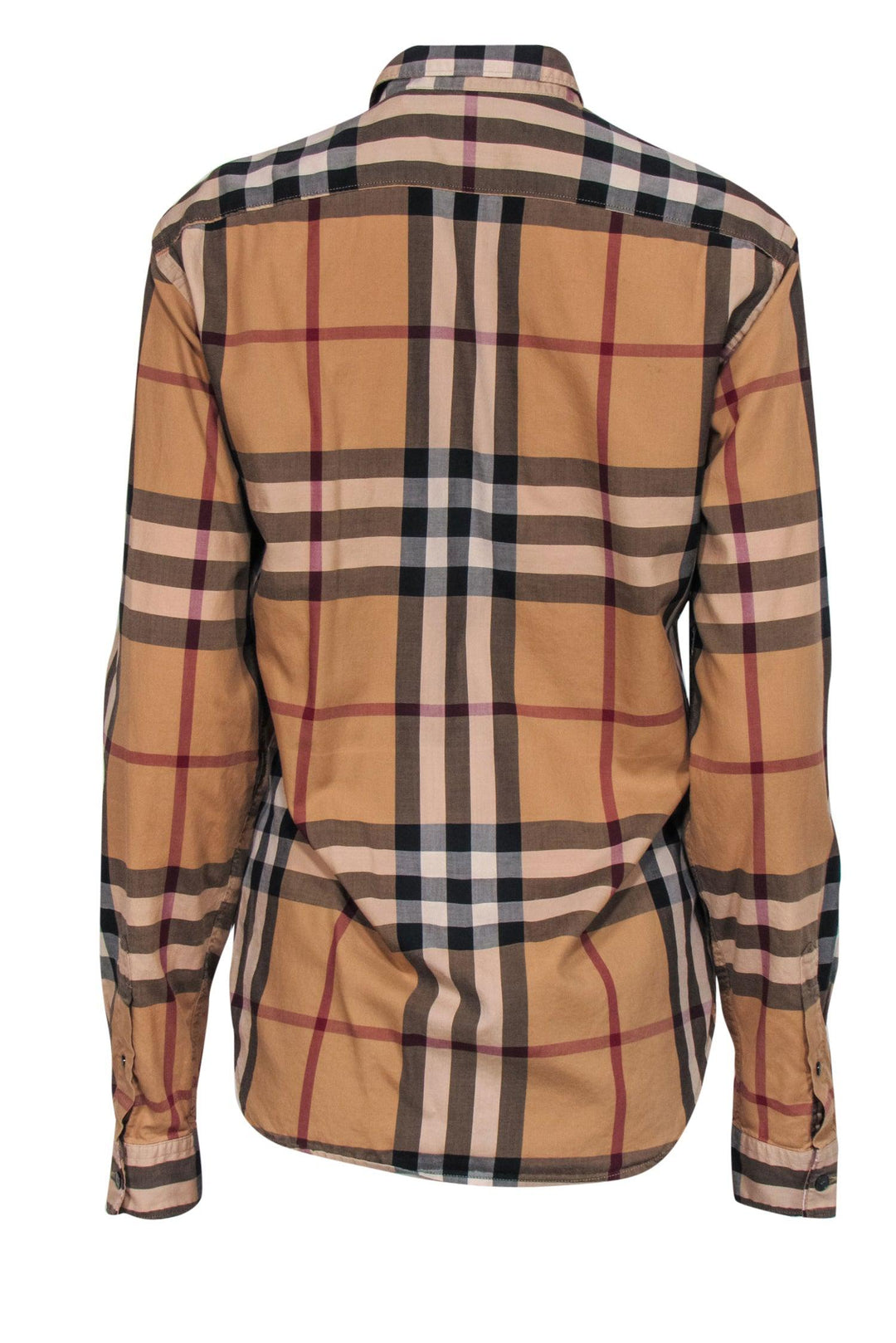 Burberry Brit - Tan, Maroon & Black Tartan Print Button-Up Blouse Sz S