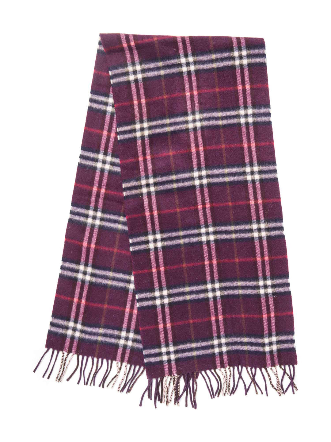 Burberry Cashmere House Check Fringe Scarf Burgundy