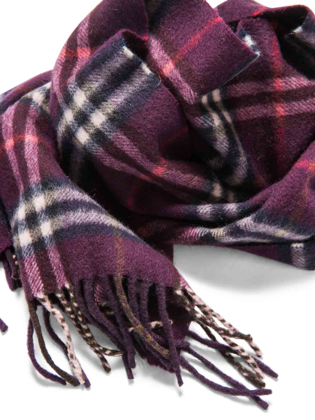 Burberry Cashmere House Check Fringe Scarf Burgundy