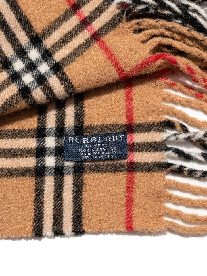 Burberry Cashmere Nova Check Fringe Scarf Brown