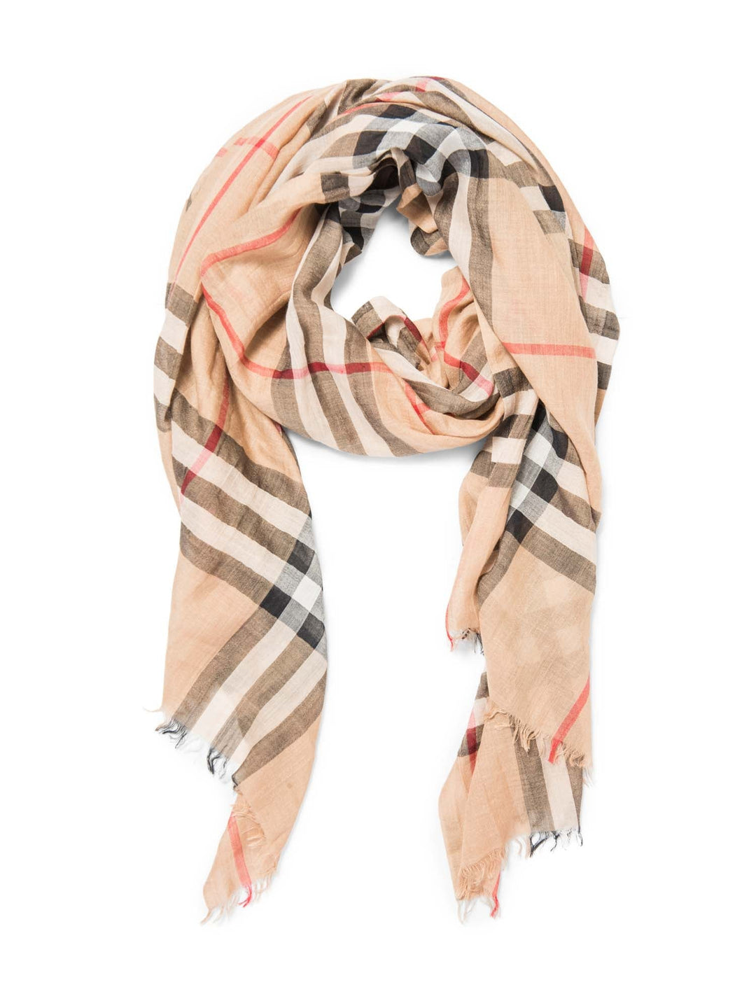 Burberry Cotton House Check Fringe Large Summer Scarf Brown