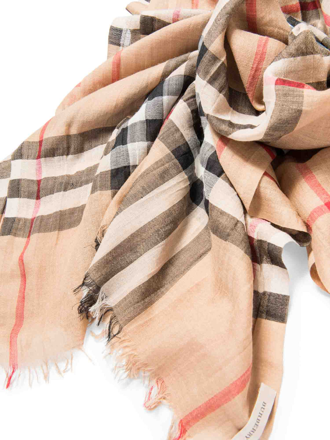 Burberry Cotton House Check Fringe Large Summer Scarf Brown
