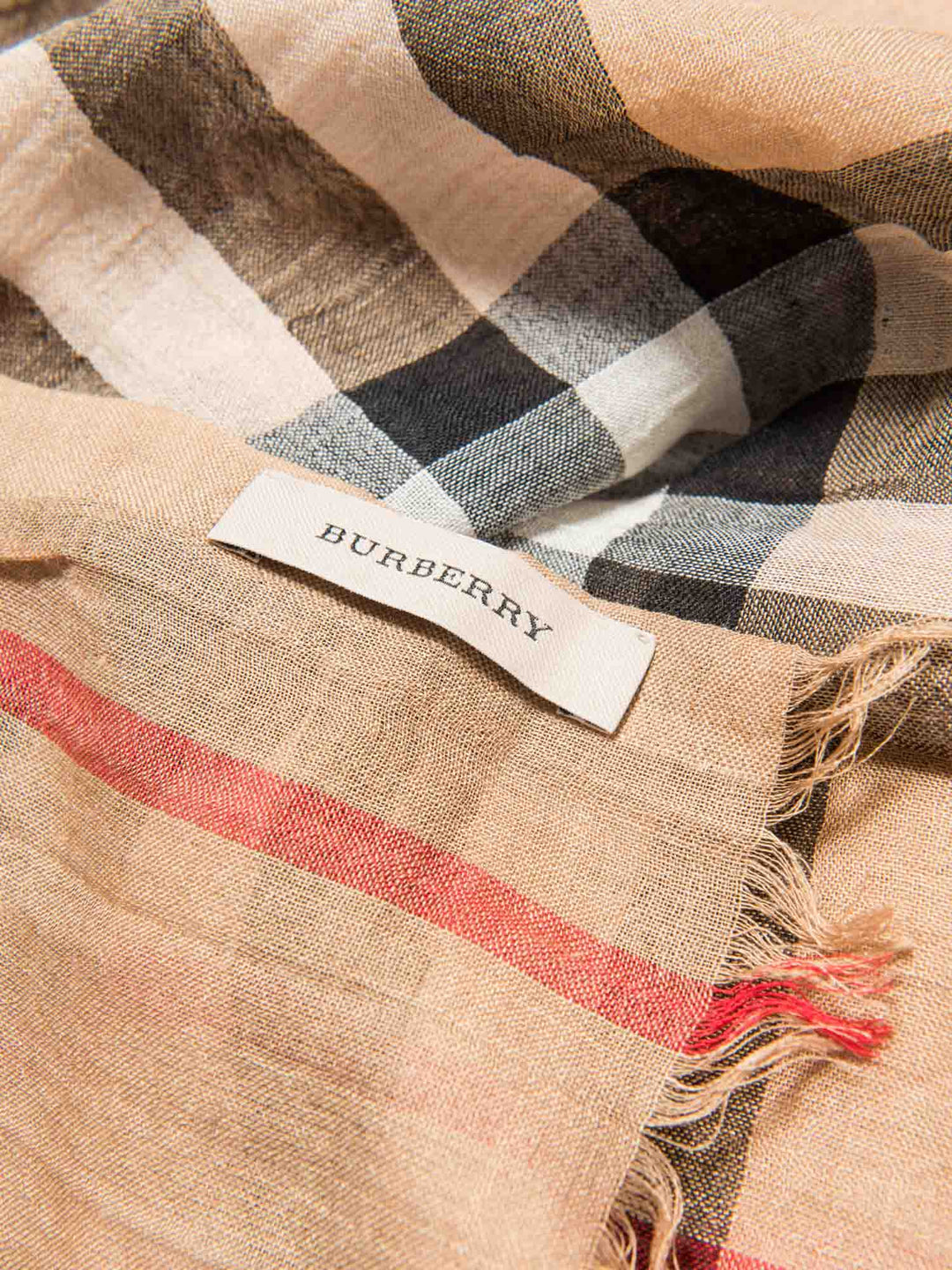 Burberry Cotton House Check Fringe Large Summer Scarf Brown