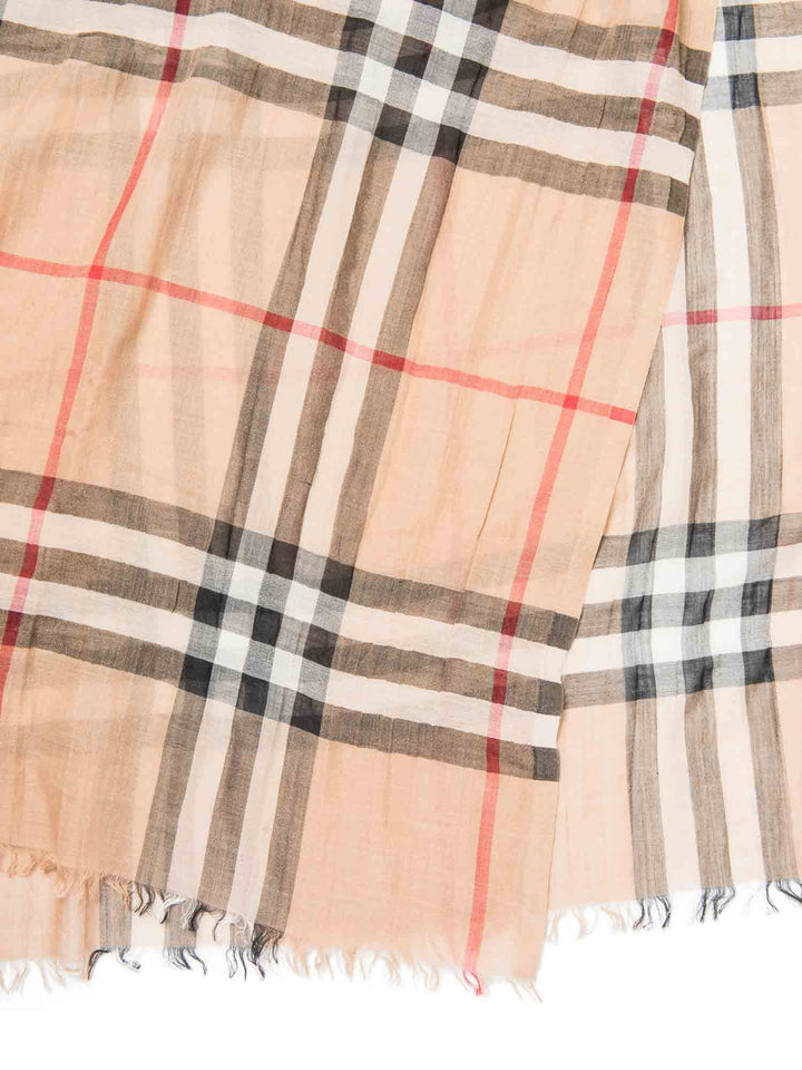 Burberry Cotton House Check Fringe Large Summer Scarf Brown