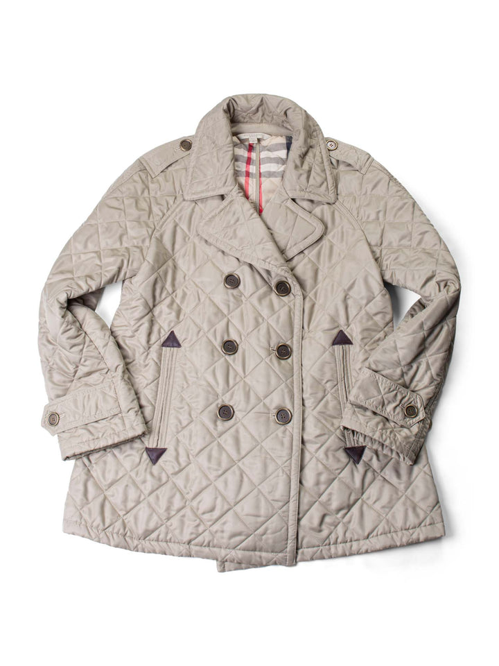 Burberry Double Breasted Quilted Nova Check Coat Beige-designer resale