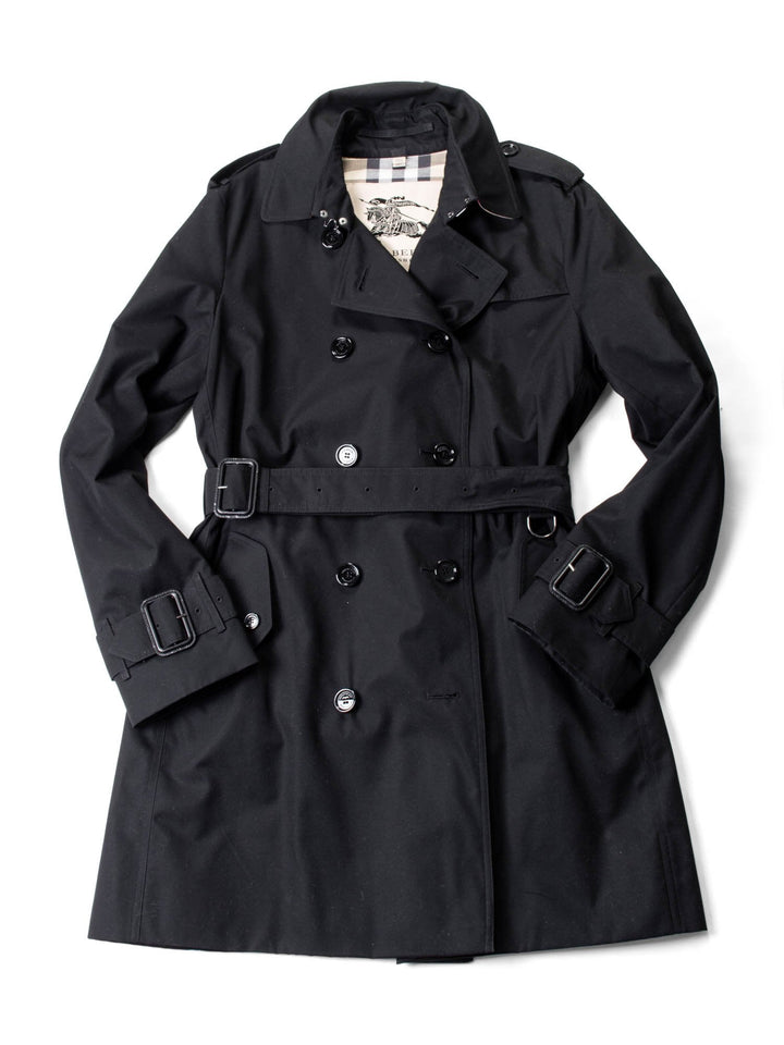 Burberry Gabardine Nova Check Trench Coat Black