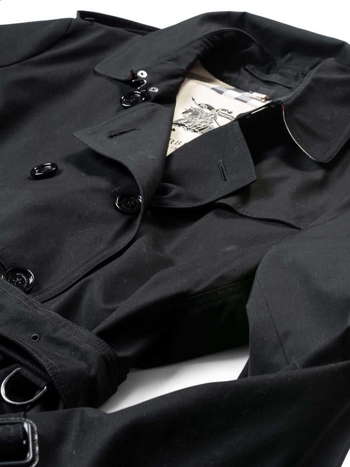 Burberry Gabardine Nova Check Trench Coat Black