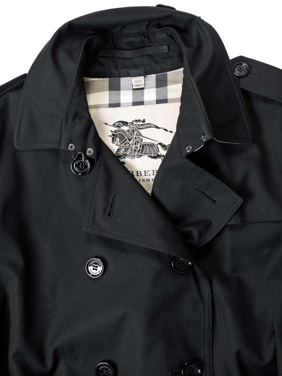 Burberry Gabardine Nova Check Trench Coat Black