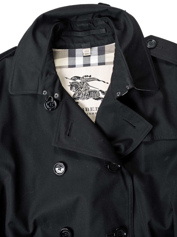Burberry Gabardine Nova Check Trench Coat Black