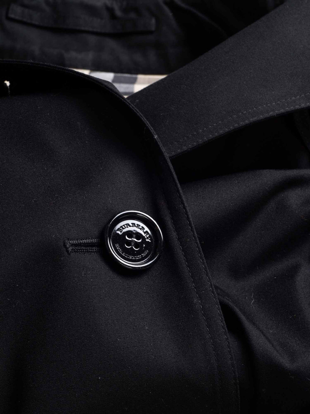 Burberry Gabardine Nova Check Trench Coat Black