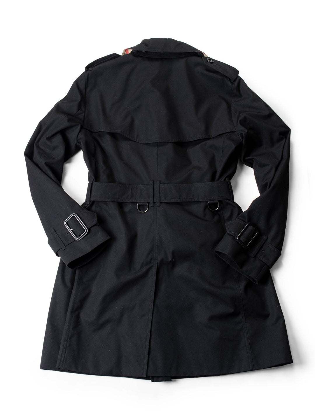 Burberry Gabardine Nova Check Trench Coat Black