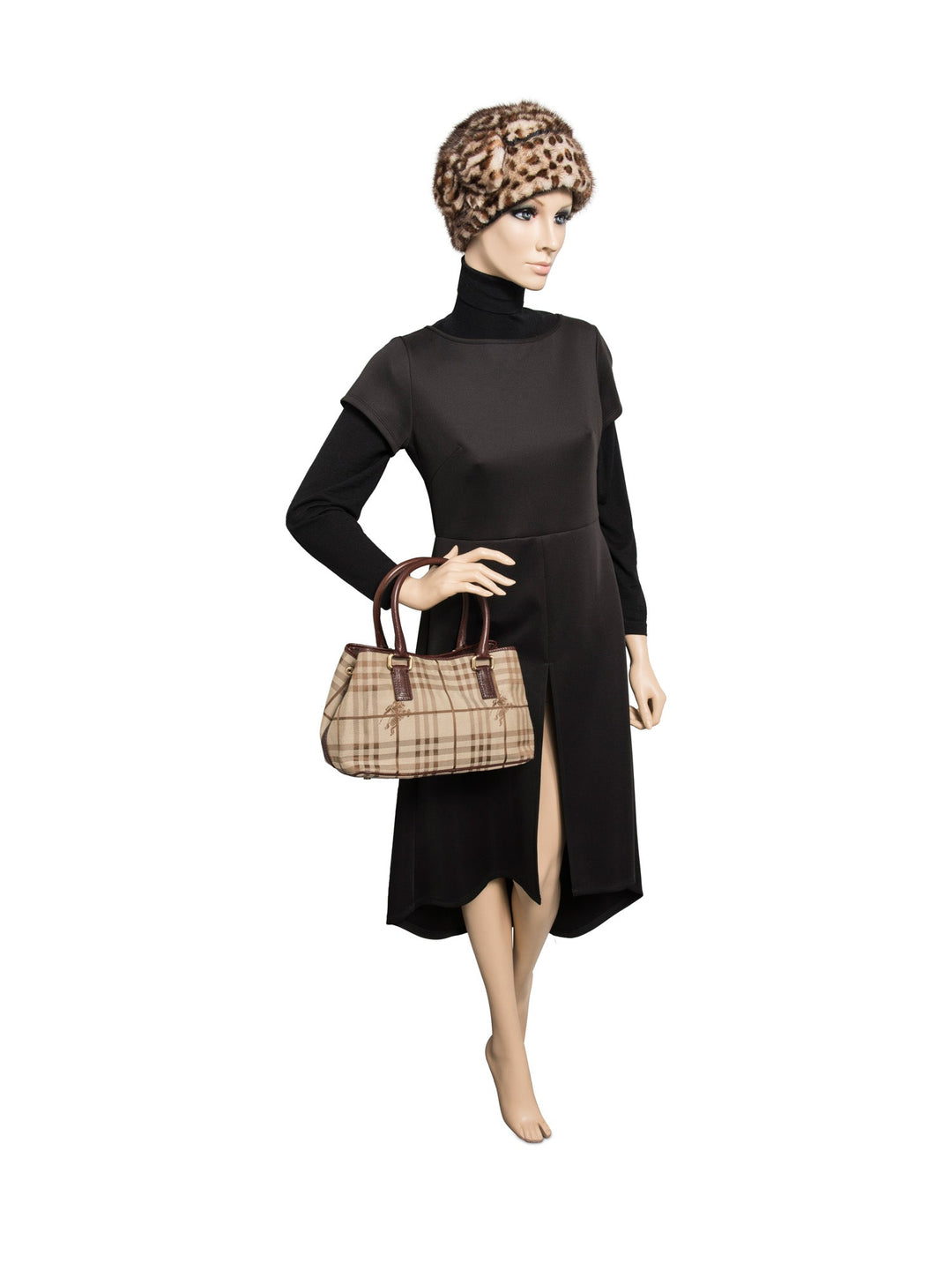 Burberry Heymarket Check Top Handle Shopper Bag Brown