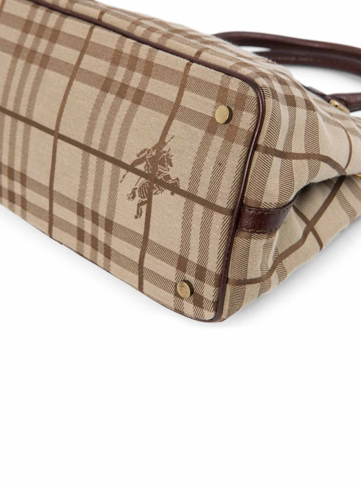 Burberry Heymarket Check Top Handle Shopper Bag Brown