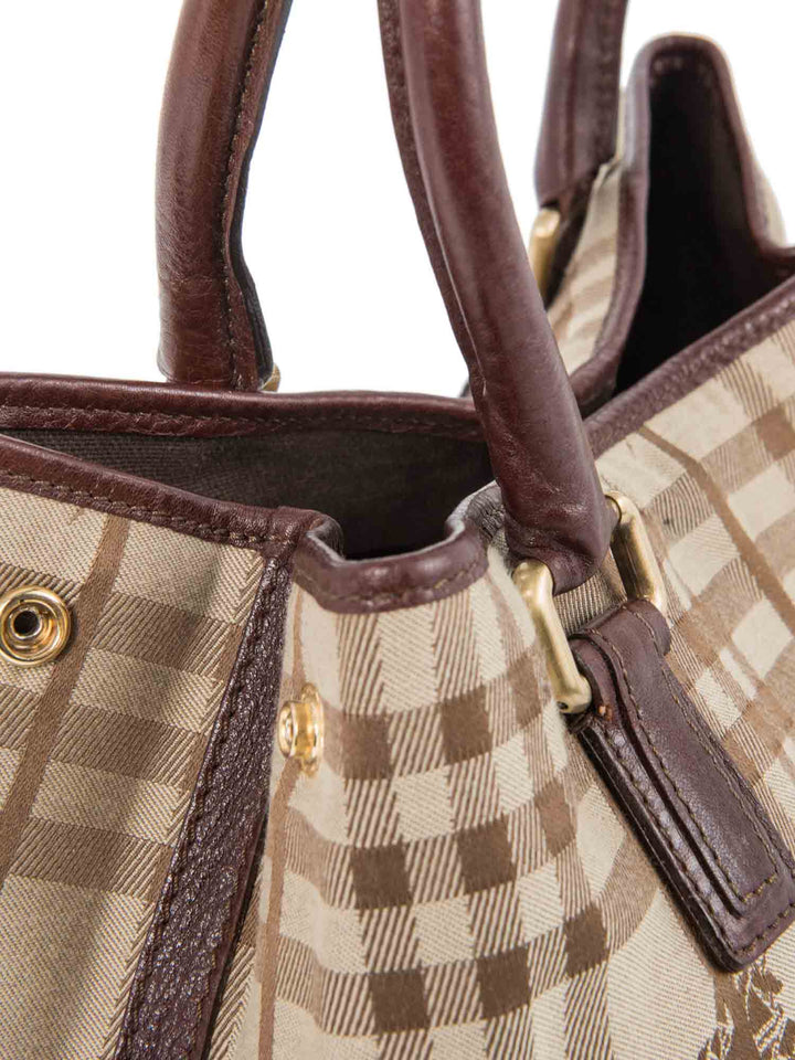 Burberry Heymarket Check Top Handle Shopper Bag Brown