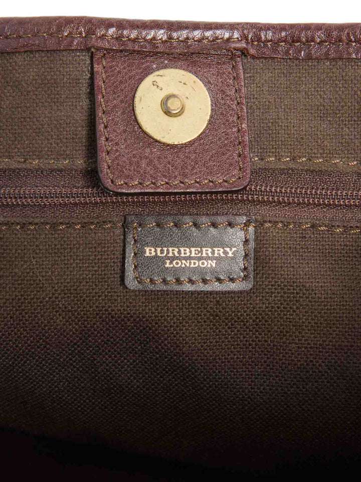 Burberry Heymarket Check Top Handle Shopper Bag Brown