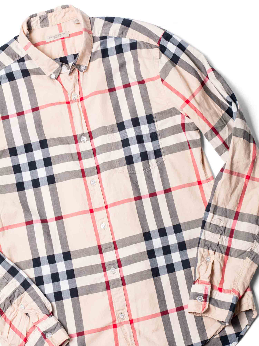 Burberry House Check Cotton Collared Button Up Boyfriend Shirt Beige
