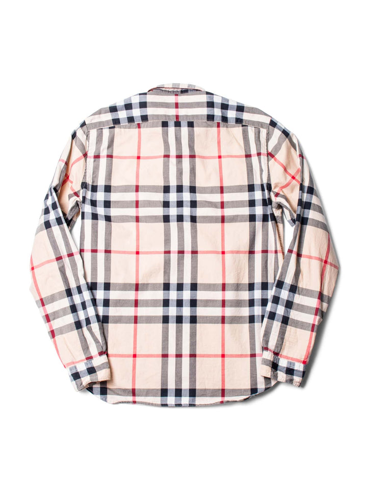 Burberry House Check Cotton Collared Button Up Boyfriend Shirt Beige