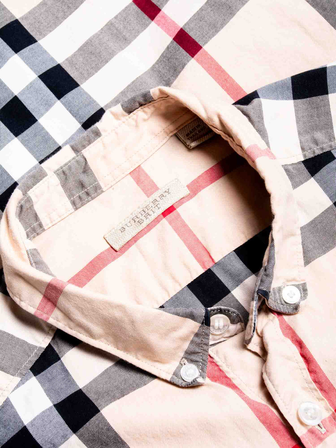Burberry House Check Cotton Collared Button Up Boyfriend Shirt Beige