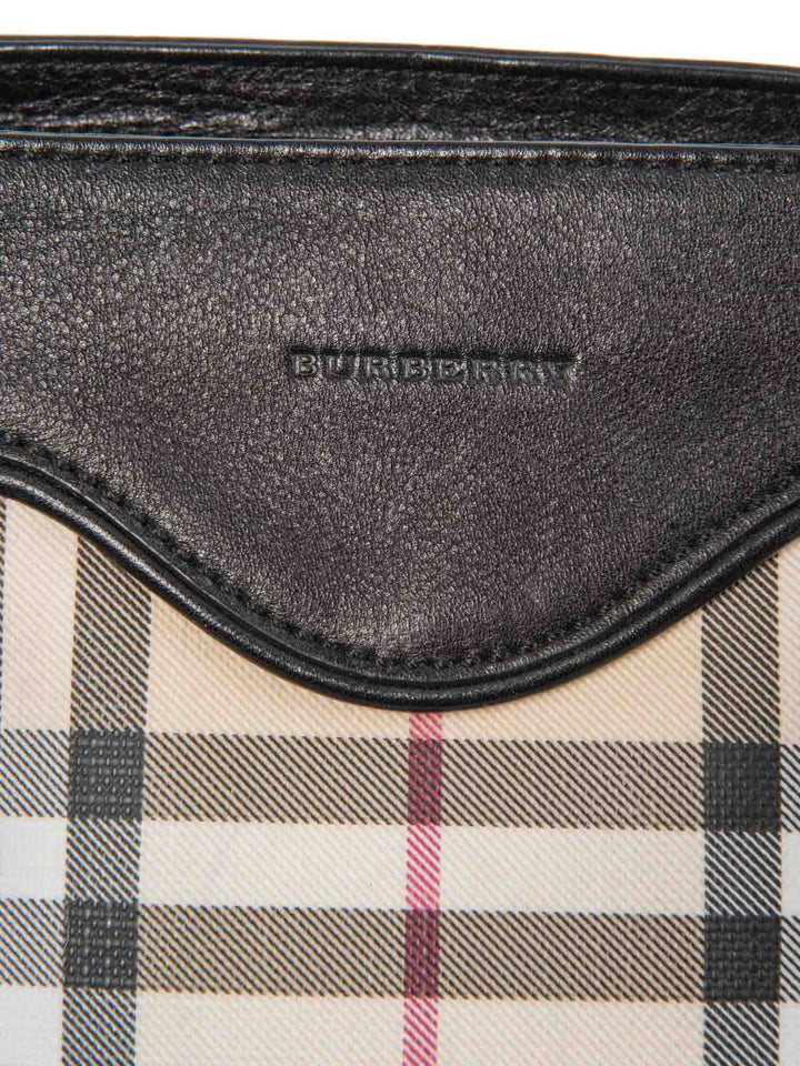 Burberry House Check Leather Top Handle Shopper Bag Beige Black