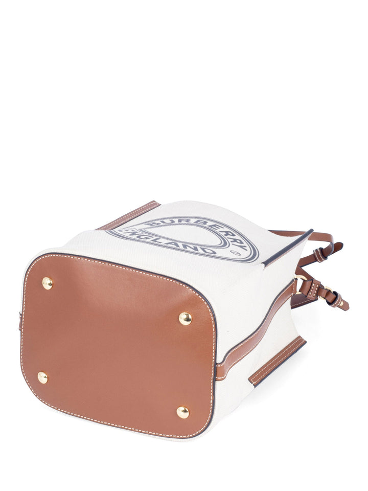 Burberry Leather Canvas Logo Bucket Bag Tan