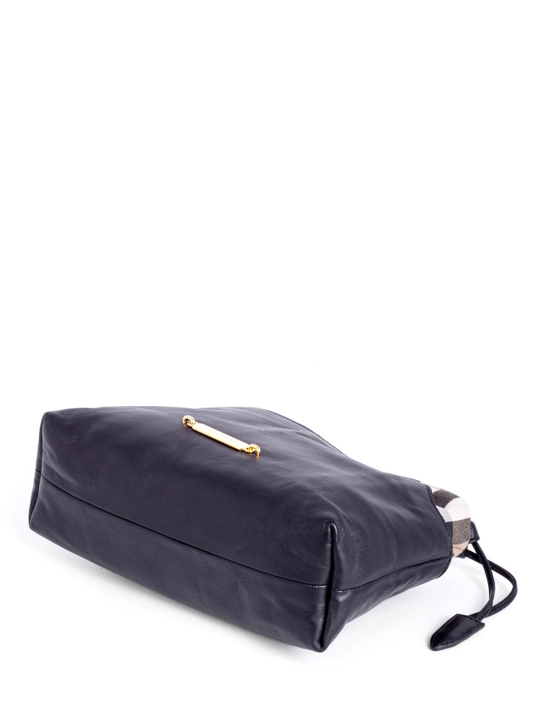 Burberry Leather House Check Bucket Messenger Bag Black