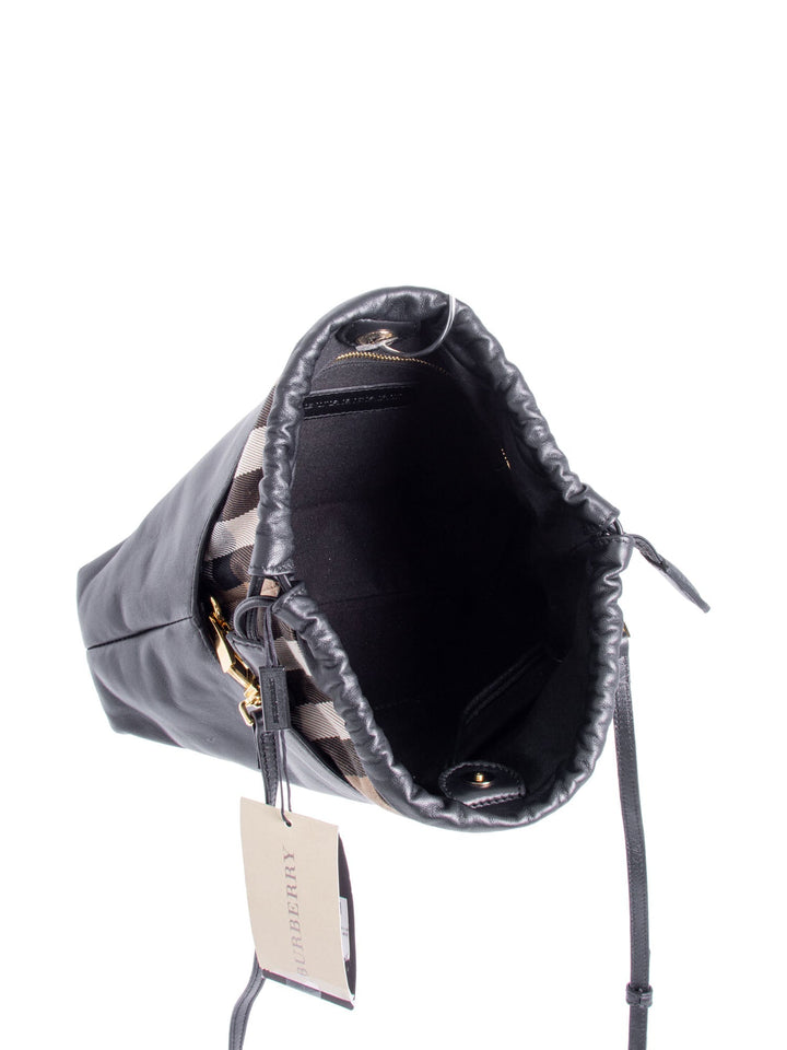 Burberry Leather House Check Bucket Messenger Bag Black