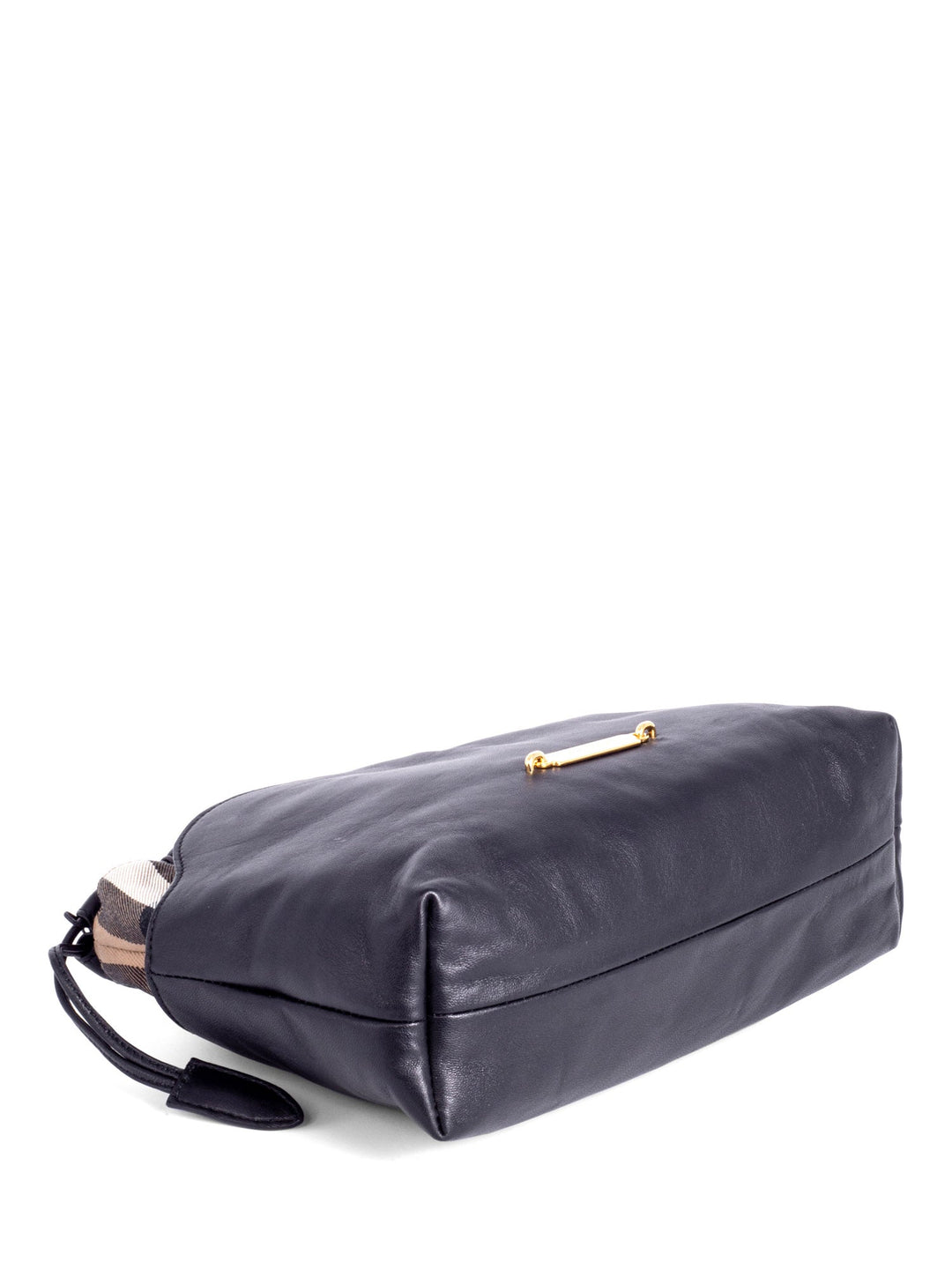 Burberry Leather House Check Bucket Messenger Bag Black