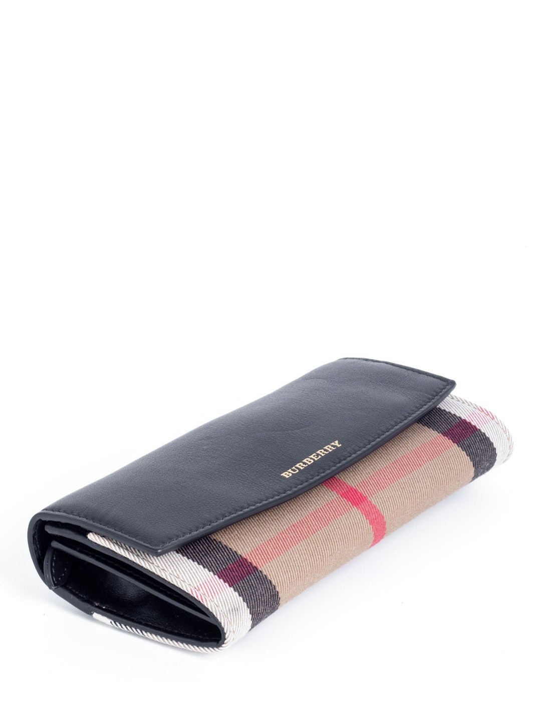 Burberry Leather House Check Flap Wallet Black Brown