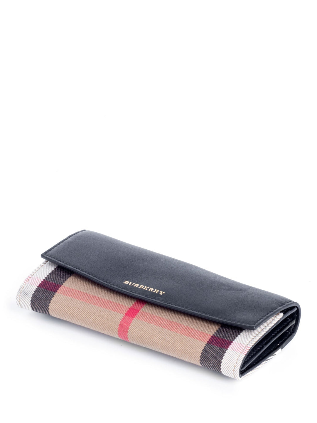 Burberry Leather House Check Flap Wallet Black Brown
