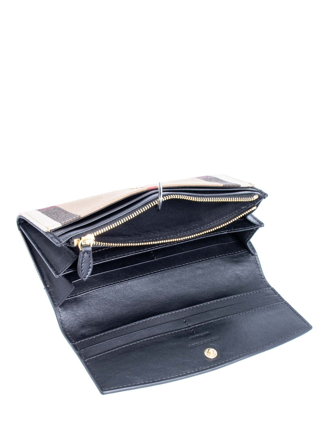 Burberry Leather House Check Flap Wallet Black Brown