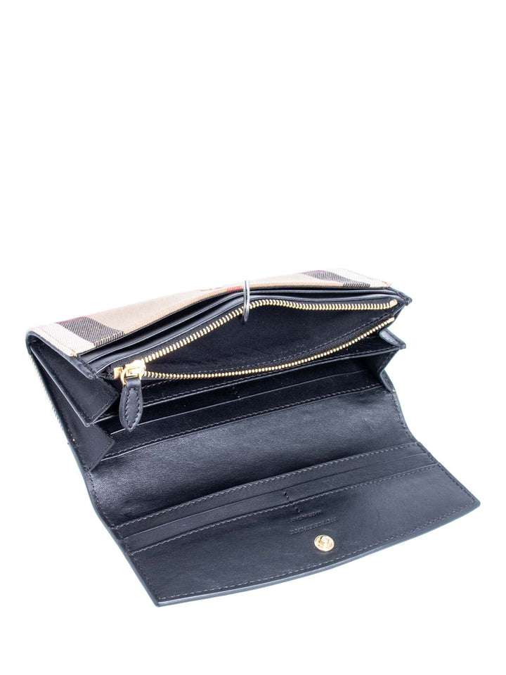 Burberry Leather House Check Flap Wallet Black Brown