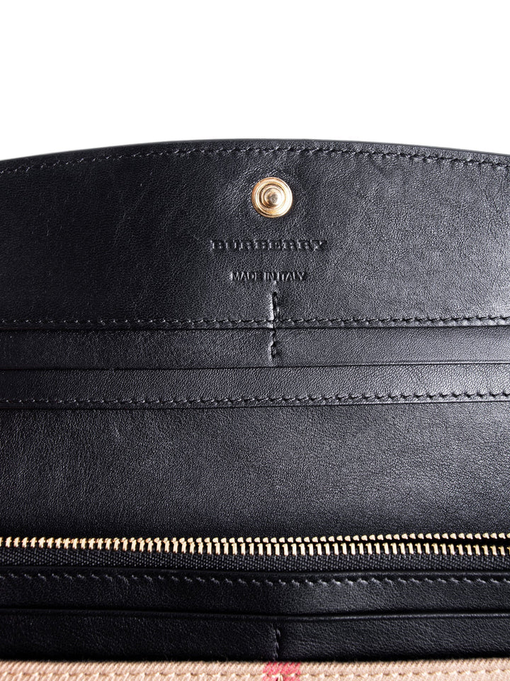 Burberry Leather House Check Flap Wallet Black Brown