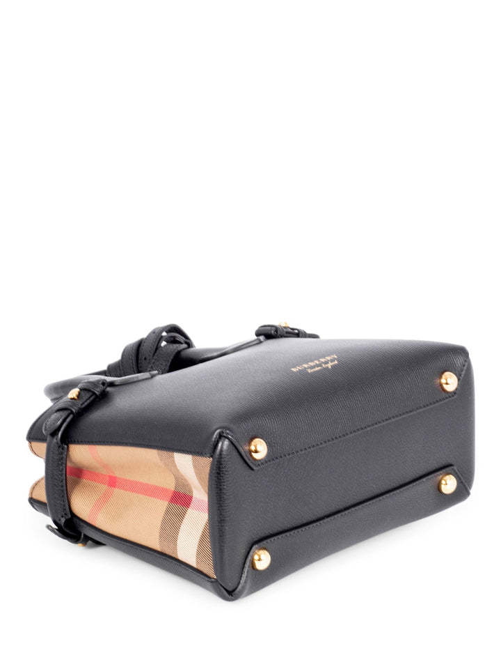 Burberry Leather House Check Small Derby Banner Tote Black