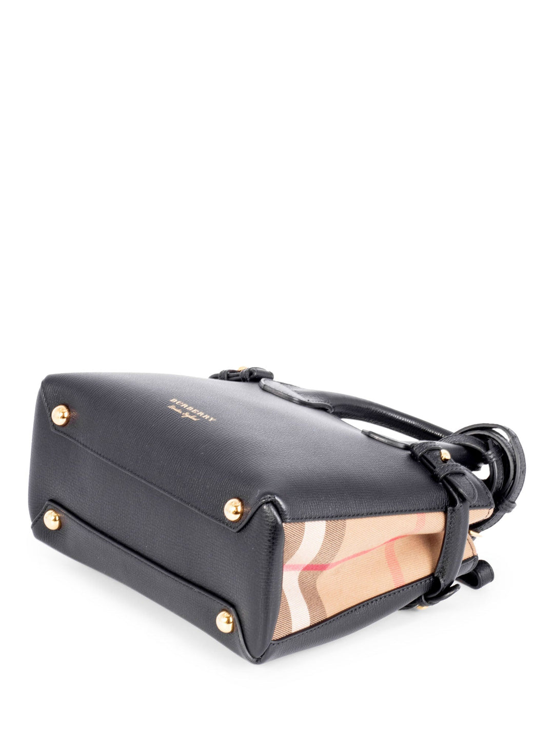 Burberry Leather House Check Small Derby Banner Tote Black
