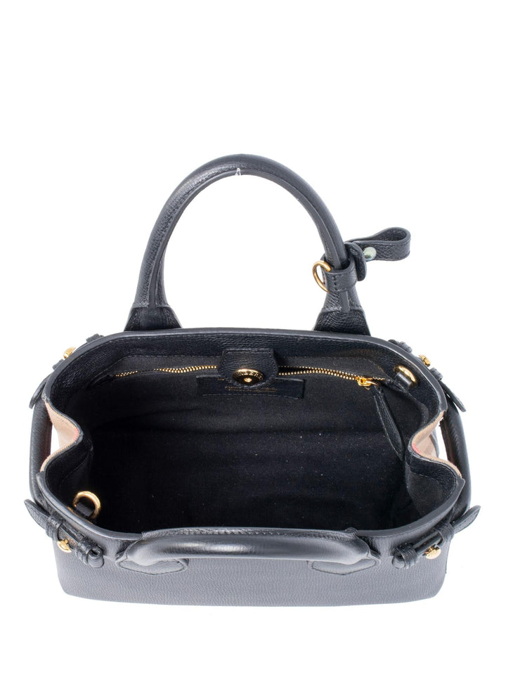 Burberry Leather House Check Small Derby Banner Tote Black