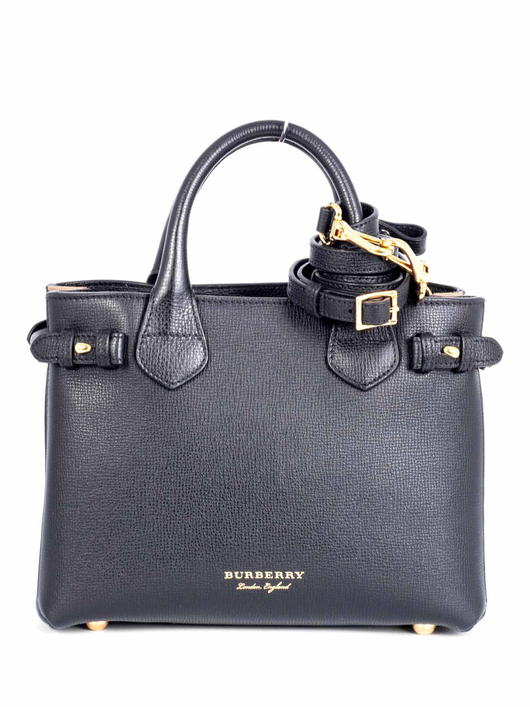 Burberry Leather House Check Small Derby Banner Tote Black