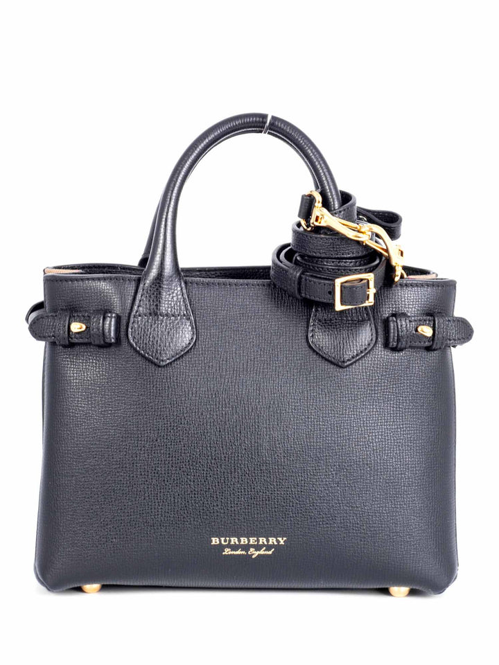 Burberry Leather House Check Small Derby Banner Tote Black