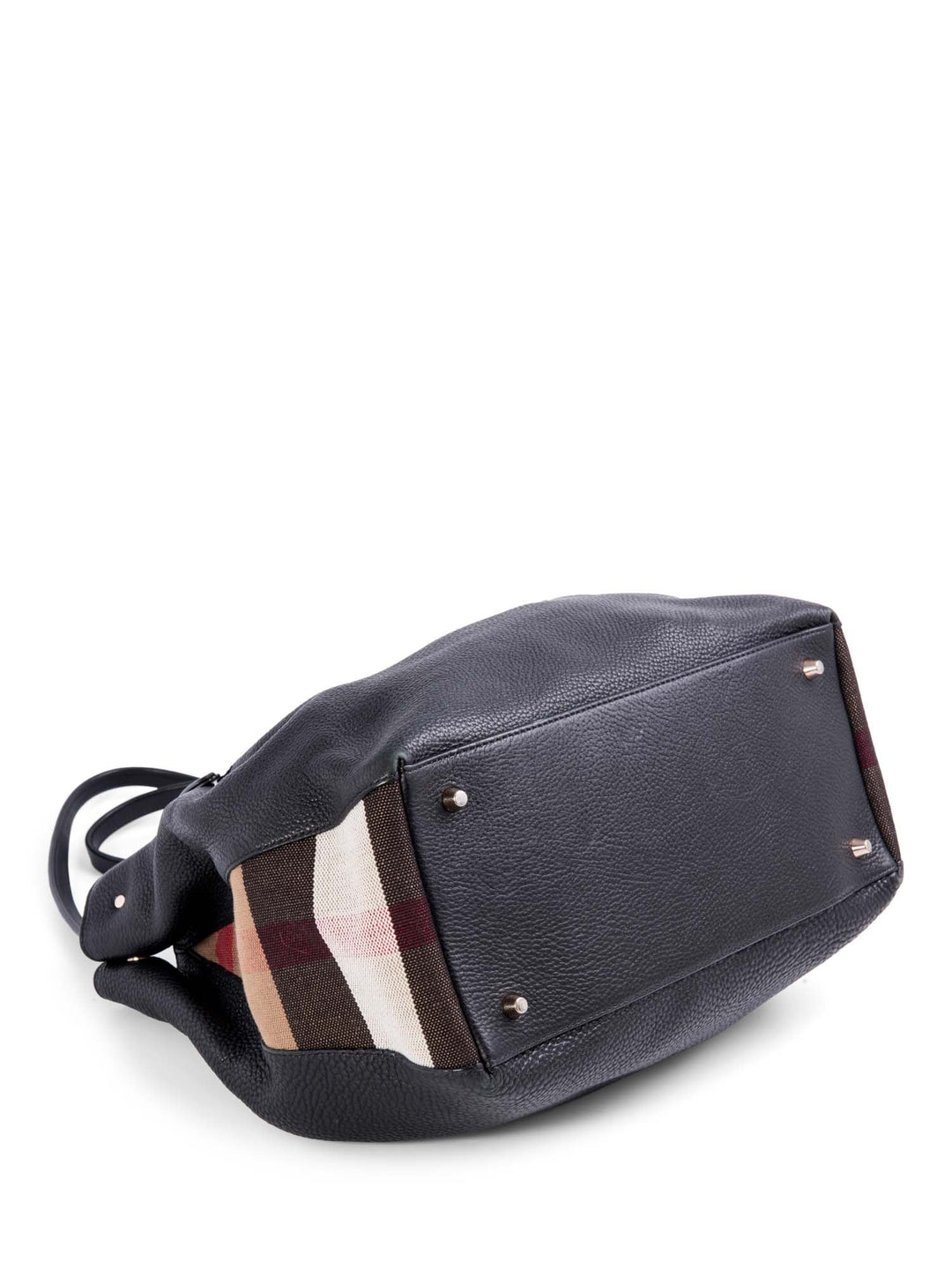 Burberry Leather Nova Check Canvas Shopper Bag Black
