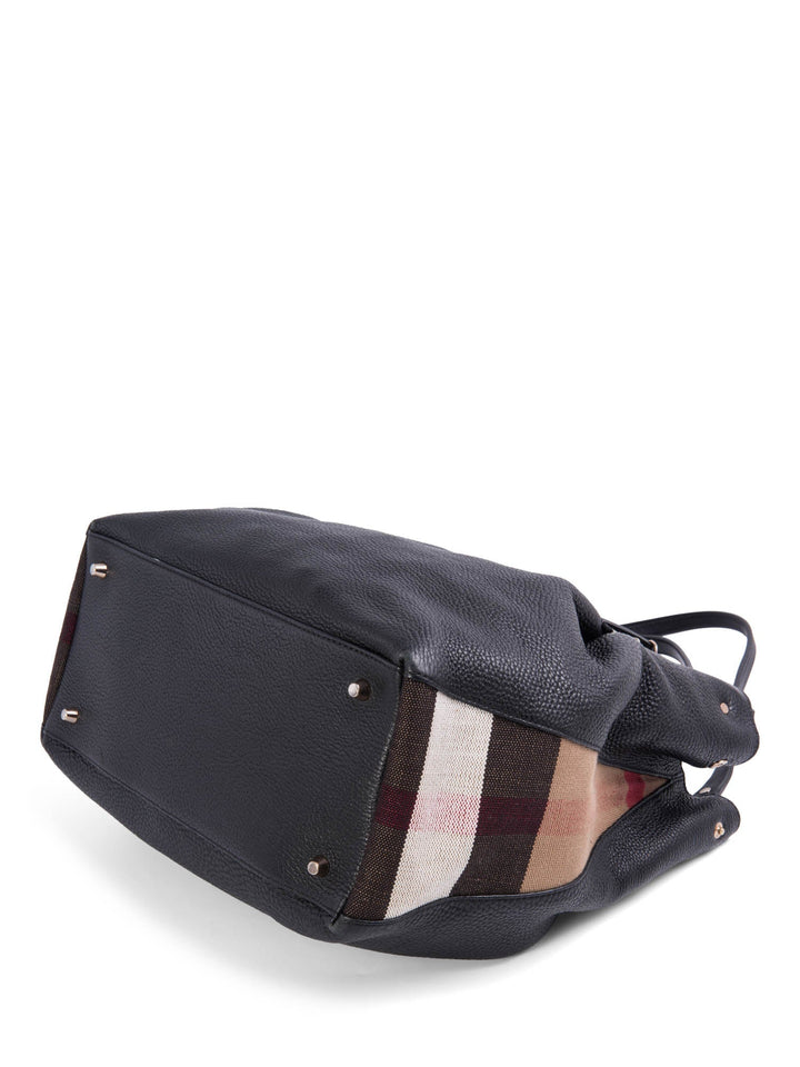 Burberry Leather Nova Check Canvas Shopper Bag Black