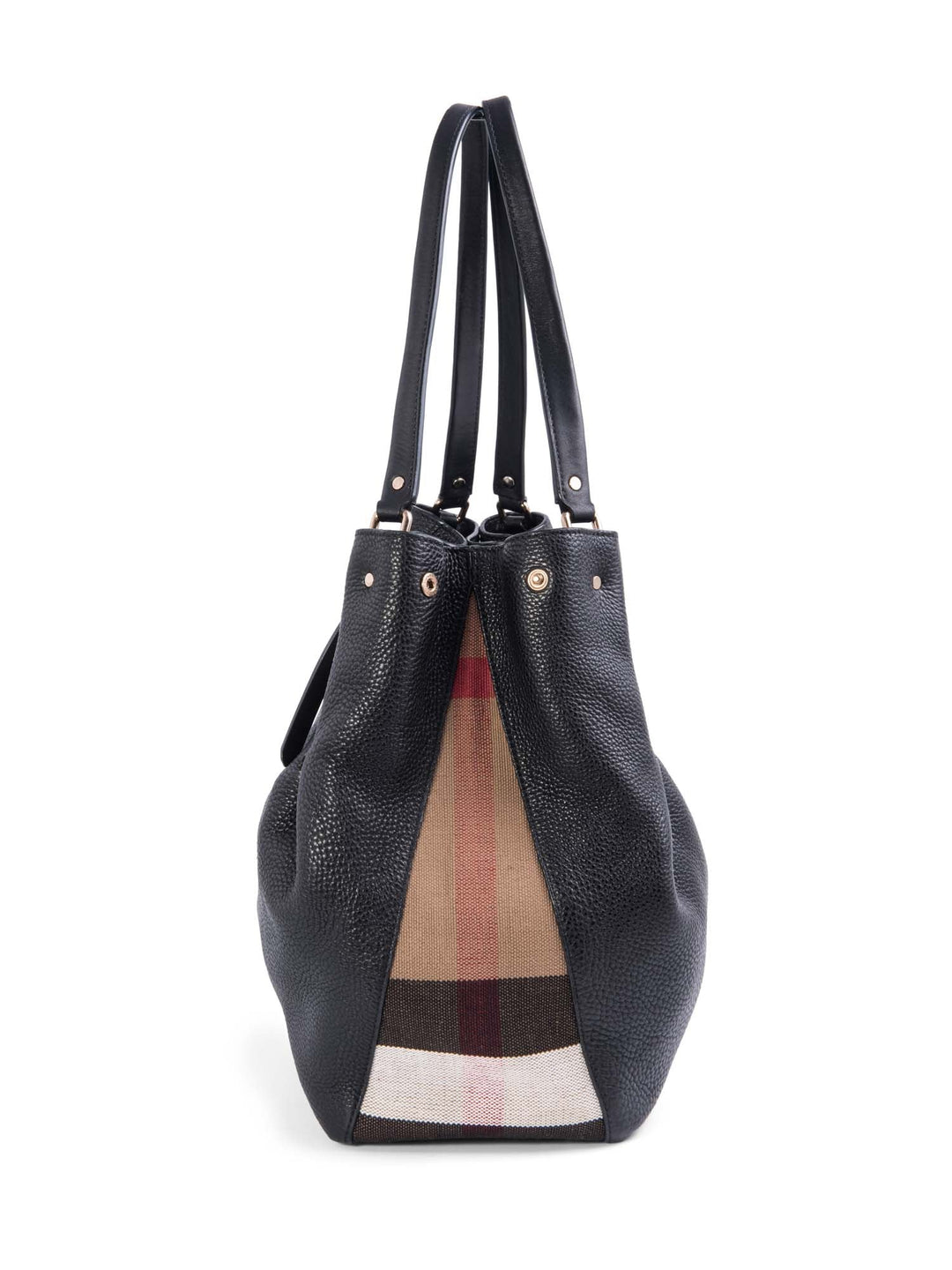 Burberry Leather Nova Check Canvas Shopper Bag Black