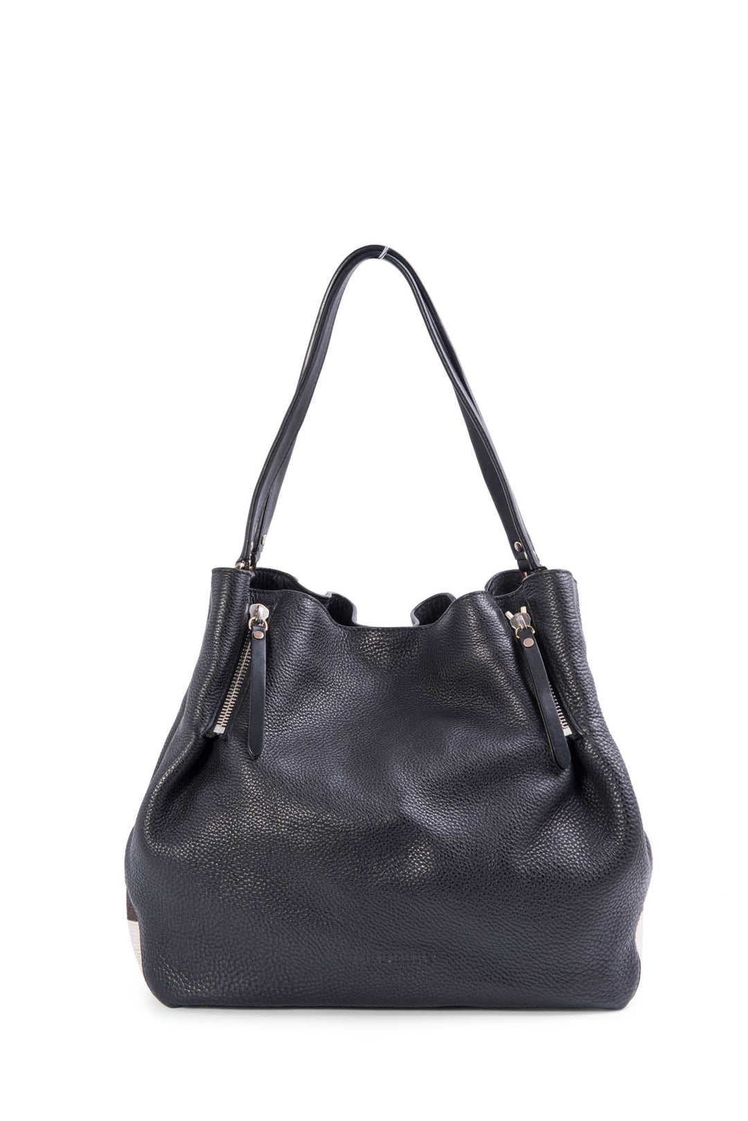 Burberry Leather Nova Check Canvas Shopper Bag Black