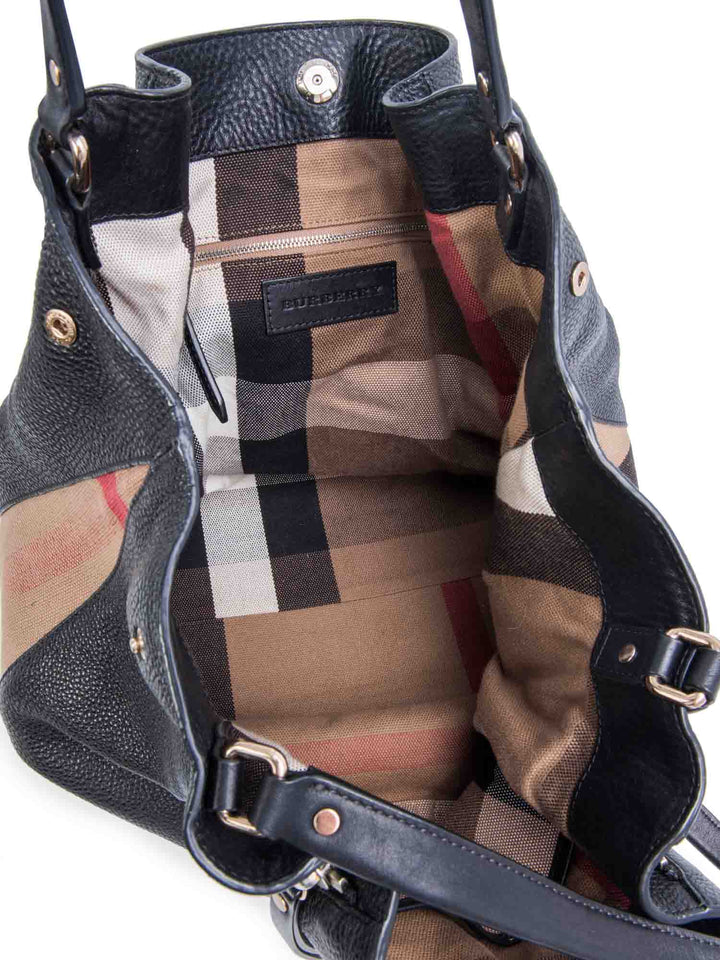 Burberry Leather Nova Check Canvas Shopper Bag Black