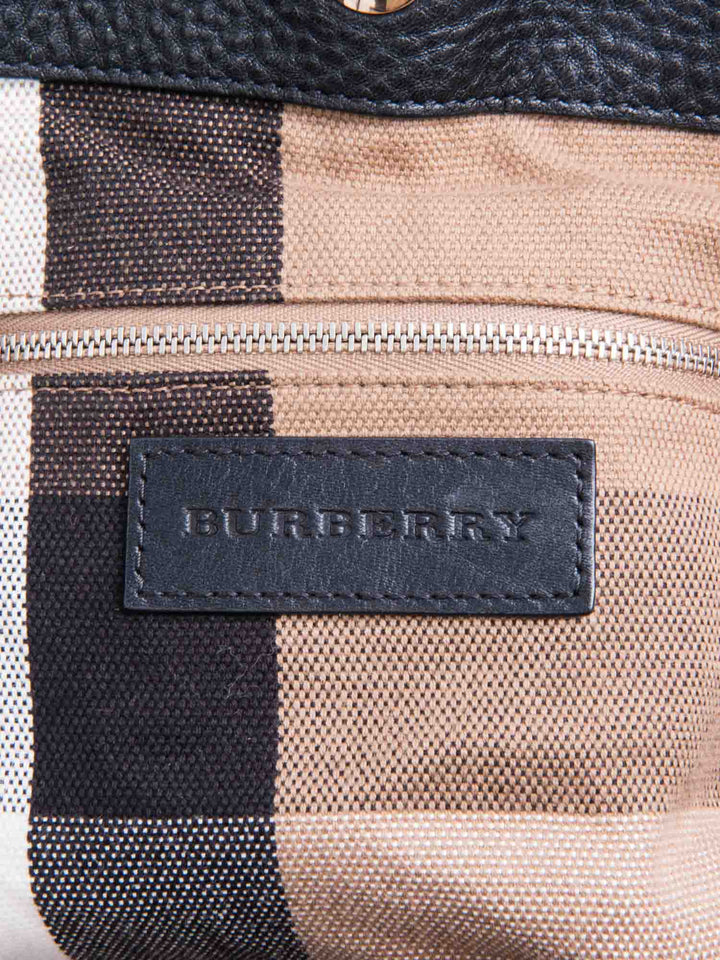 Burberry Leather Nova Check Canvas Shopper Bag Black