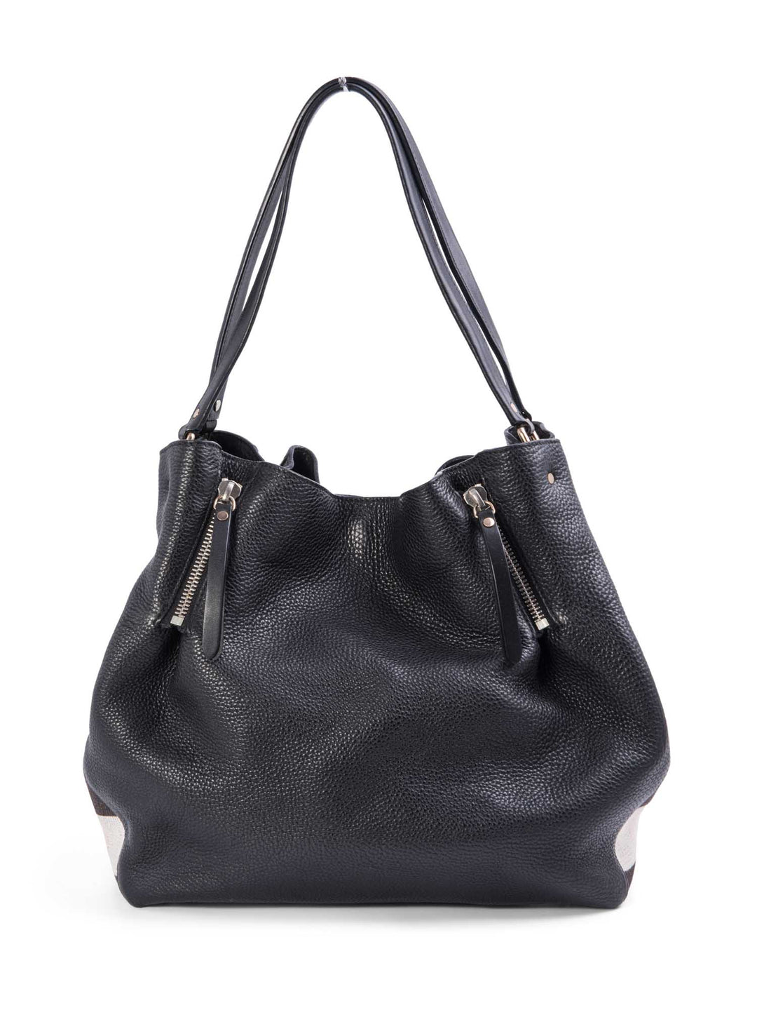 Burberry Leather Nova Check Canvas Shopper Bag Black