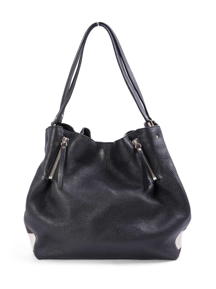 Burberry Leather Nova Check Canvas Shopper Bag Black